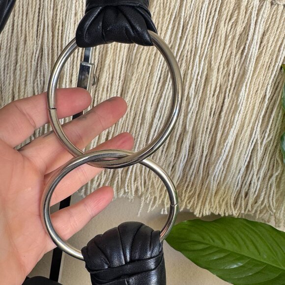 Lolli Black Genuine Leather Silver O Ring Squishy Dumpling Large Hobo Sling Bag - Picture 2 of 12